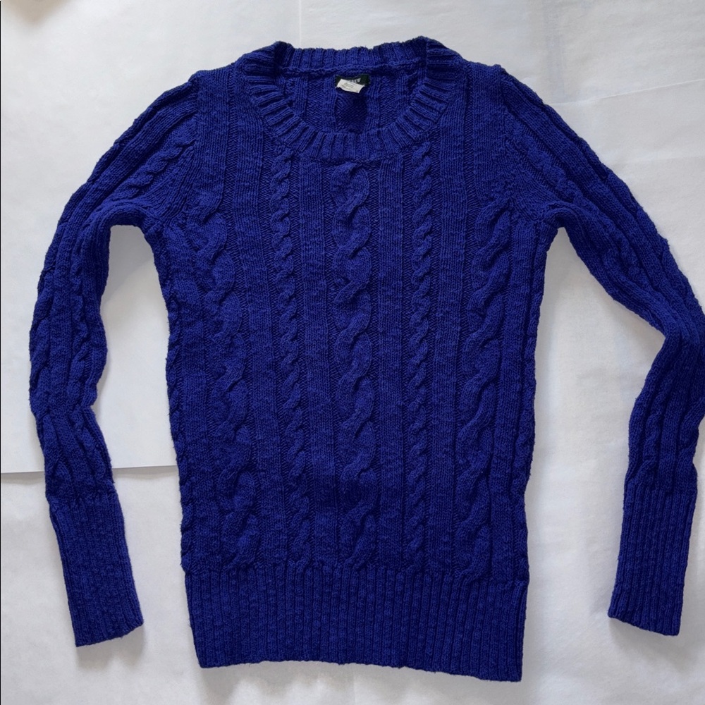 J. Crew cobalt blue Cable Knit cotton crew neck Sweater long sleeve Fall xs